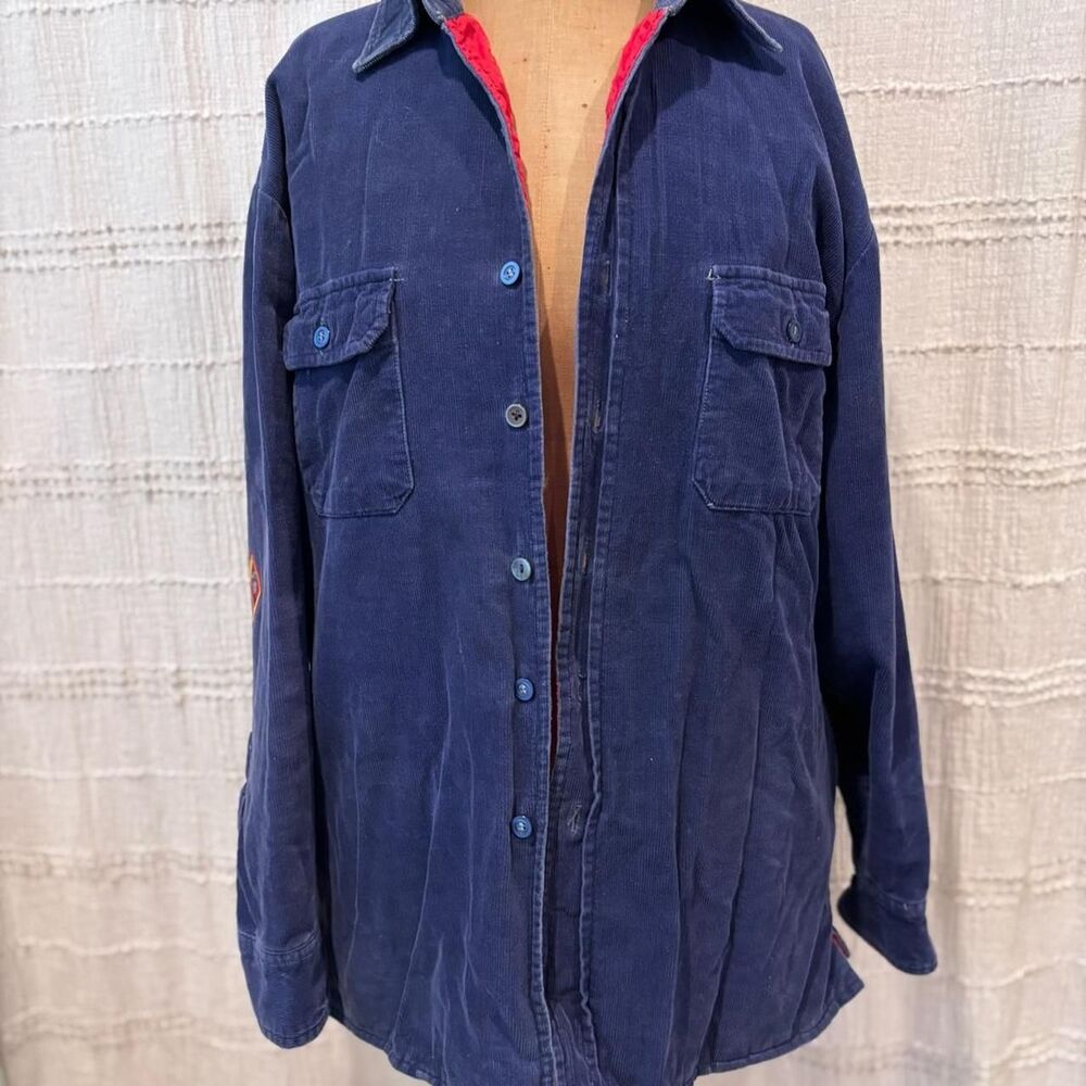 Sears Men's Navy and Blue Corduroy Shirt Jacket Size M